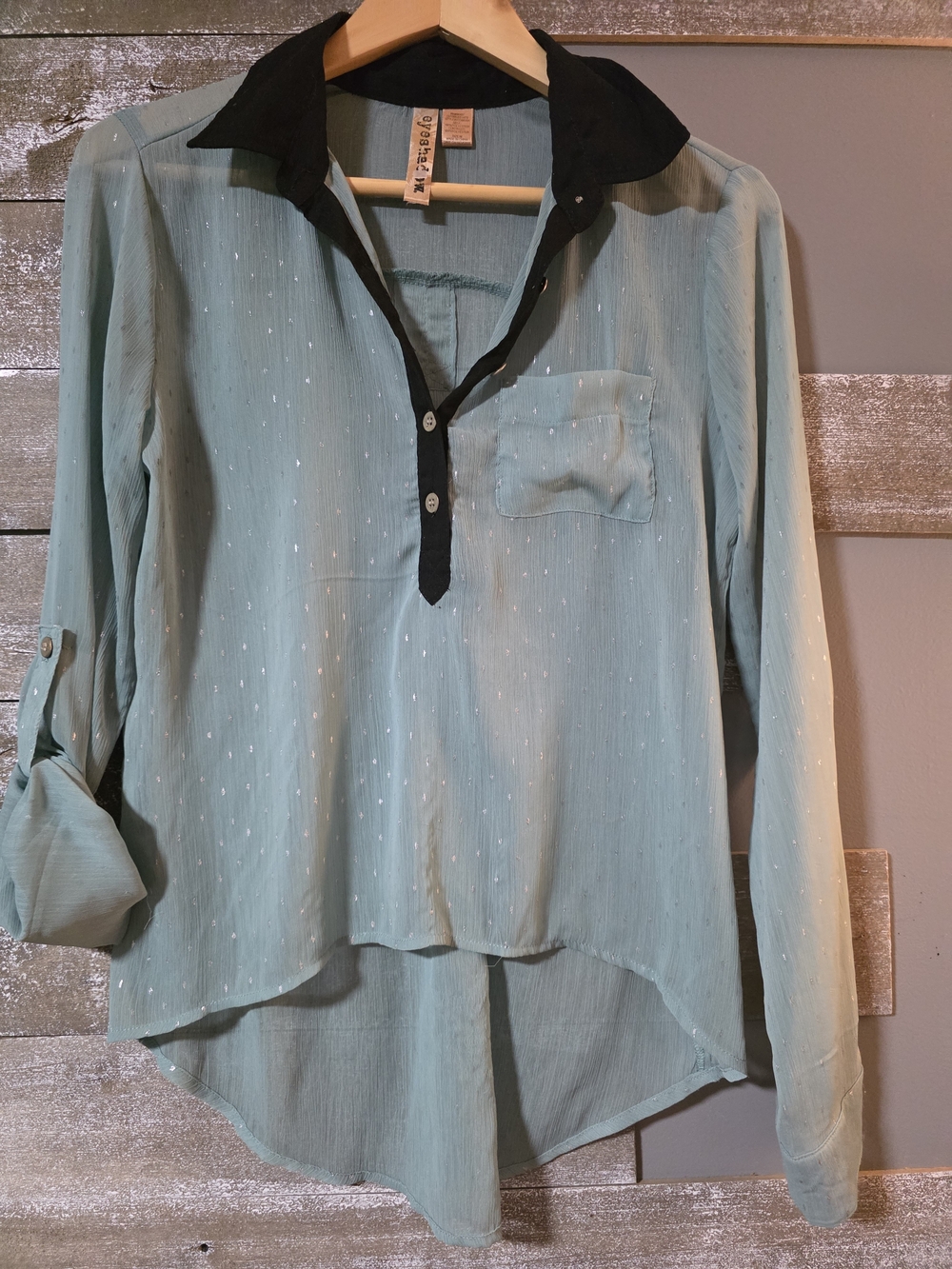 Light Aqua High-Low Tunic with Black Contrast Collar - Women